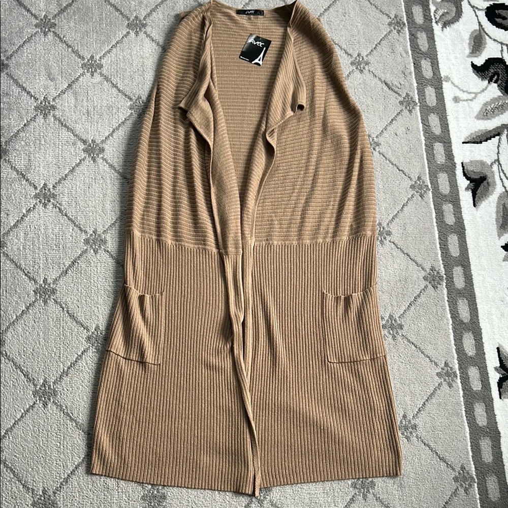Avec Les Filles Tan Ribbed Cardigan